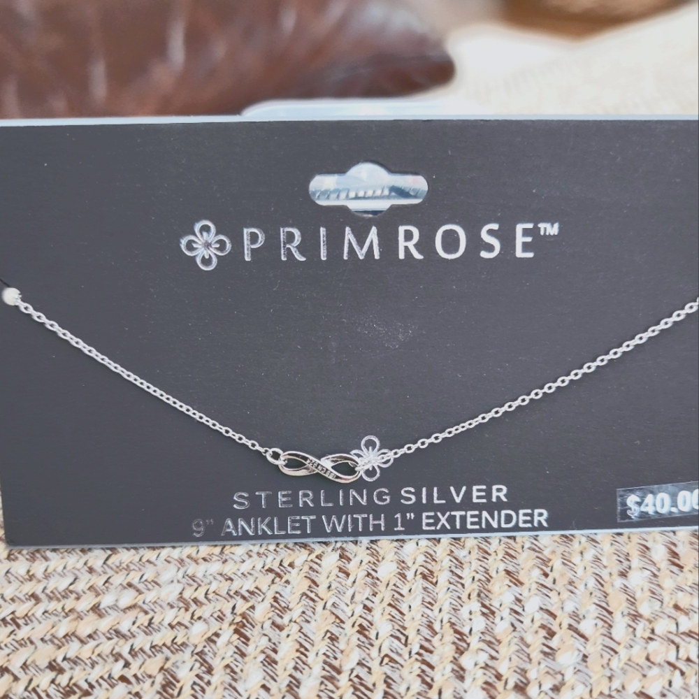 Primrose Sterling Silver 9” Anklet Ankle Bracelet with 1” Extender